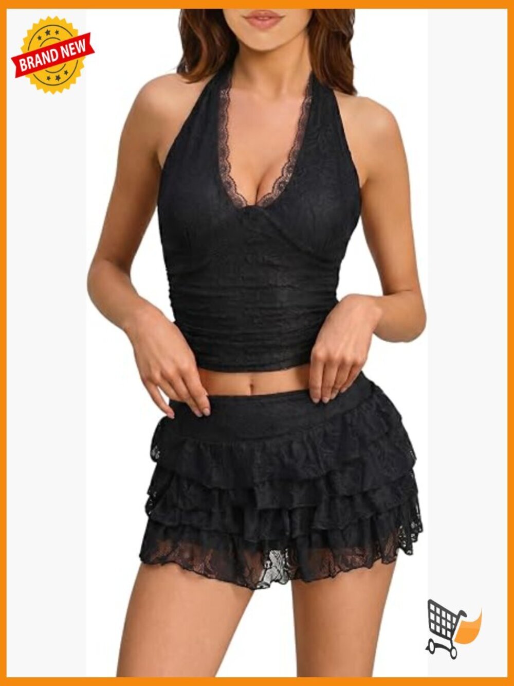Halter Crop Top & Ruffle Mini Skirt Set Sleeveless Y2K Party Outfit